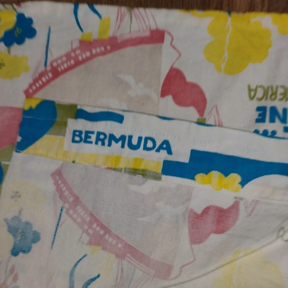 Vintage BERMUDA Fabric CURTAIN Distressed 35” X 42”